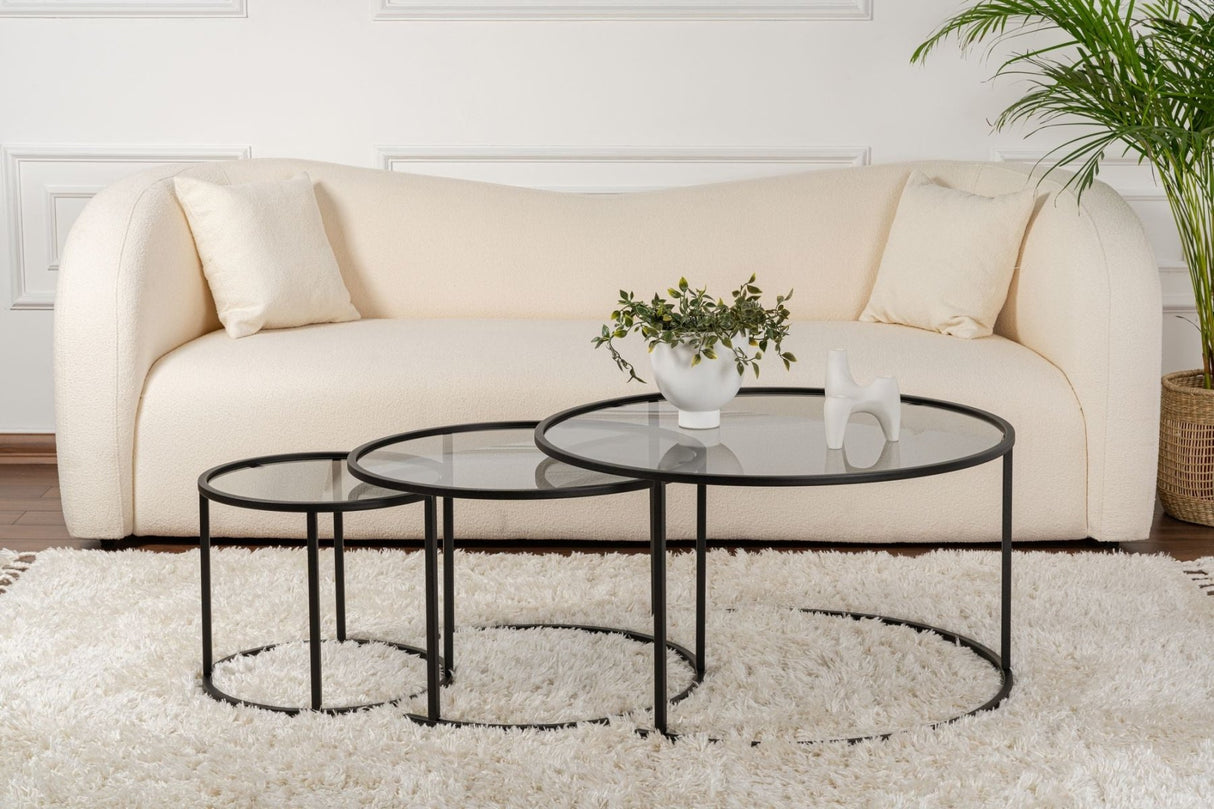 Modern Couchtisch 3er-Set Uru Schwarz - Graues Glas - 80/60/42 cm