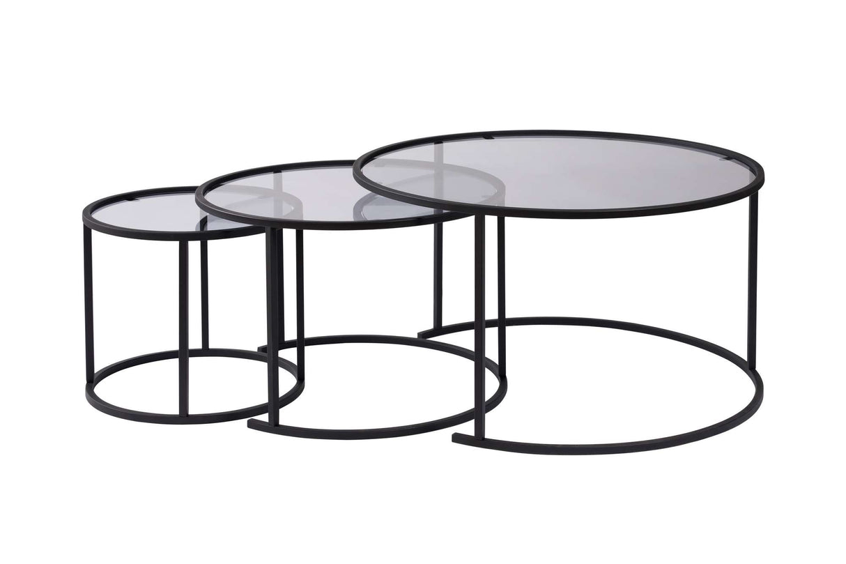 Modern Couchtisch 3er-Set Uru Schwarz - Graues Glas - 80/60/42 cm