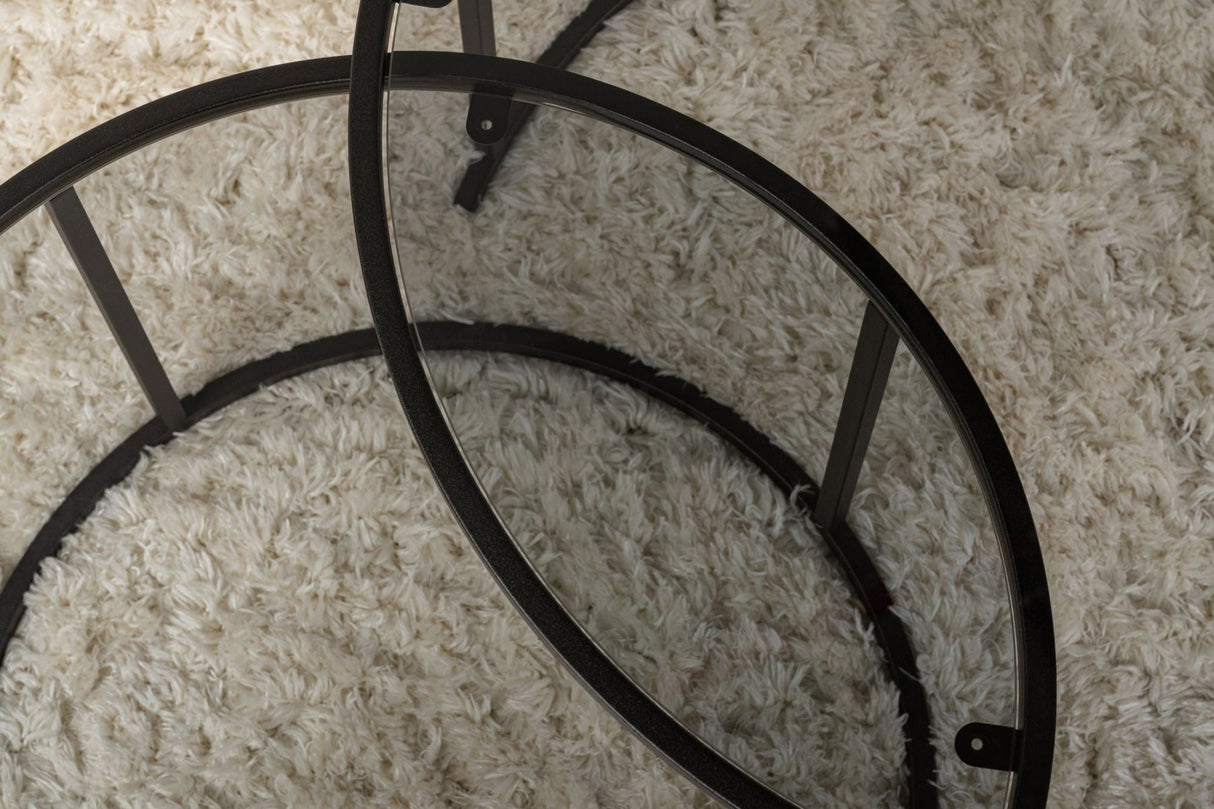 Moderne runde Couchtisch-Set aus 2 Uru Schwarz - Graues Glas - 80/60 cm