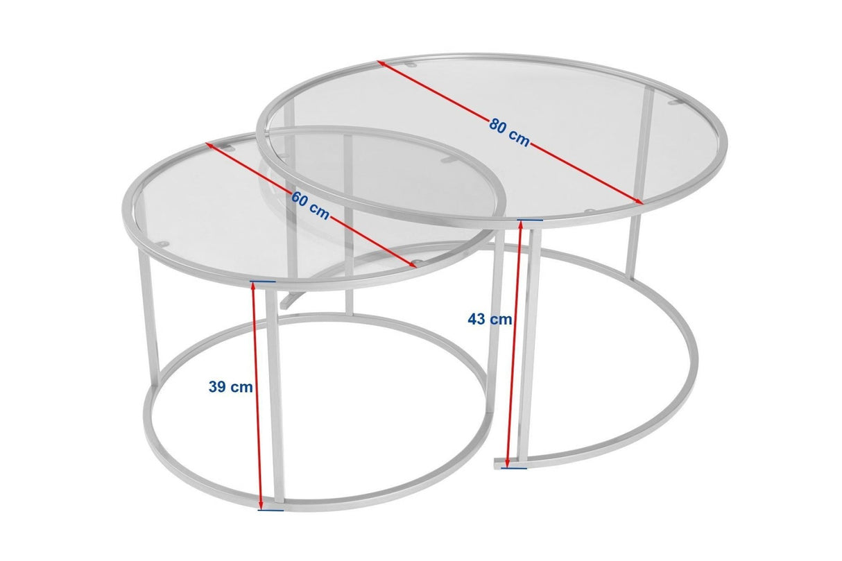 Moderne runde Couchtisch-Set aus 2 Uru Schwarz - Graues Glas - 80/60 cm