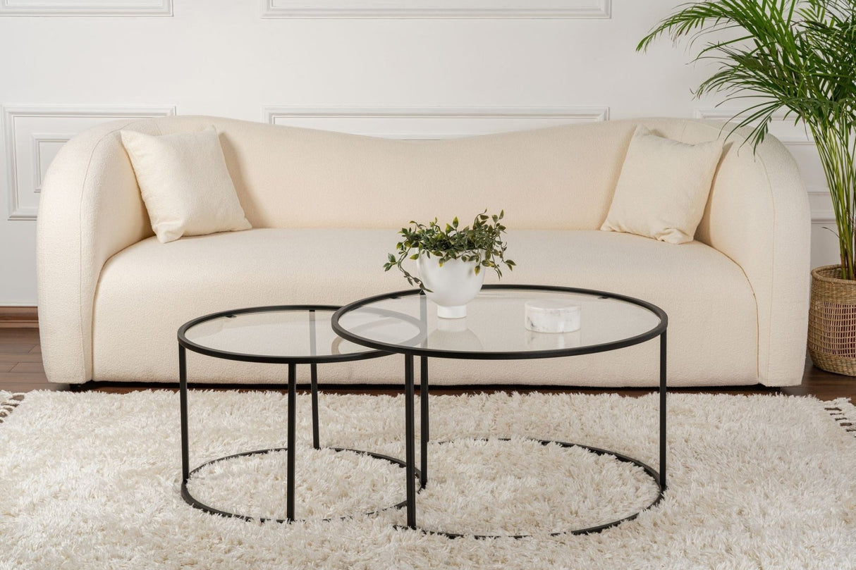 Moderne Runde Couchtisch-Set aus 2 Uru Schwarz - Transparentes Glas - 80/60 cm