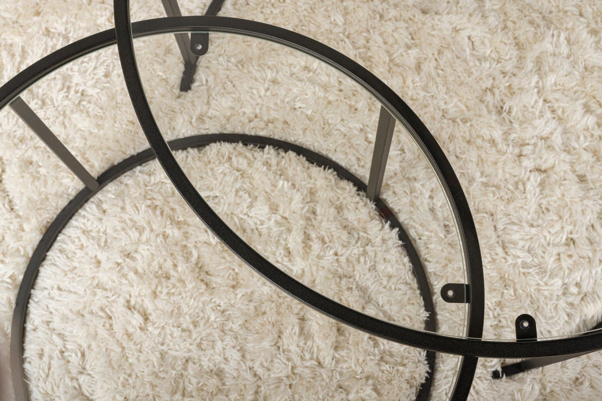 Moderne Runde Couchtisch-Set aus 2 Uru Schwarz - Transparentes Glas - 80/60 cm