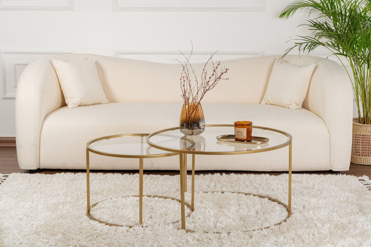 Moderne Runde Couchtisch-Set aus 2 Uru Gold - Transparentes Glas - 80/60 cm