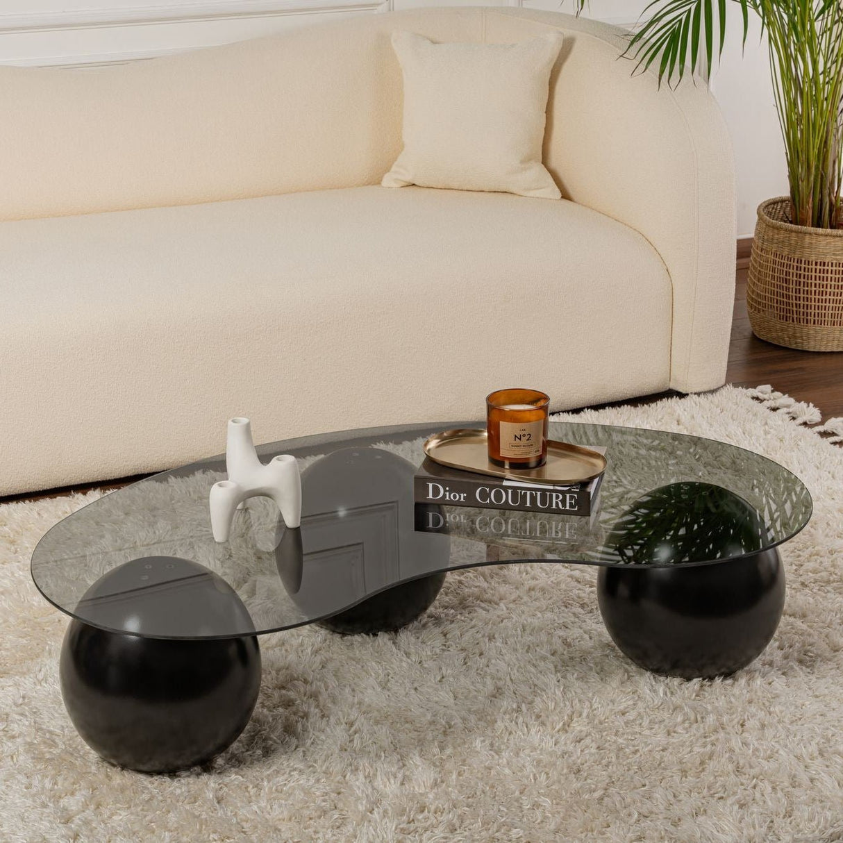 Wohnzimmertisch Sphere 120x70x30 cm Schwarz Grau Sicherheitsglas