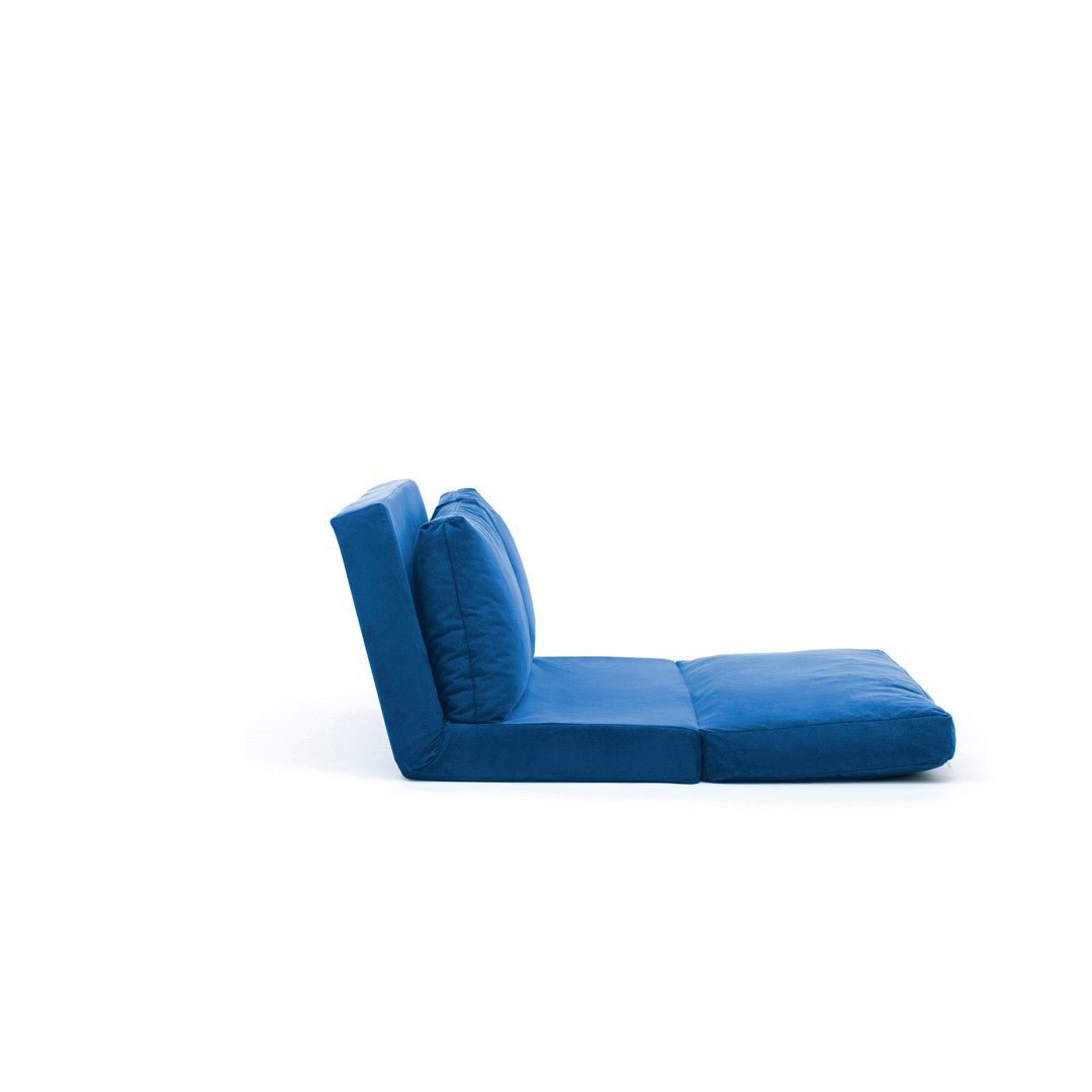 Schlafsofa Japandi-Zweisitzer aus blauem Stoff – niedrige Rückenlehne und verstellbar – Taida