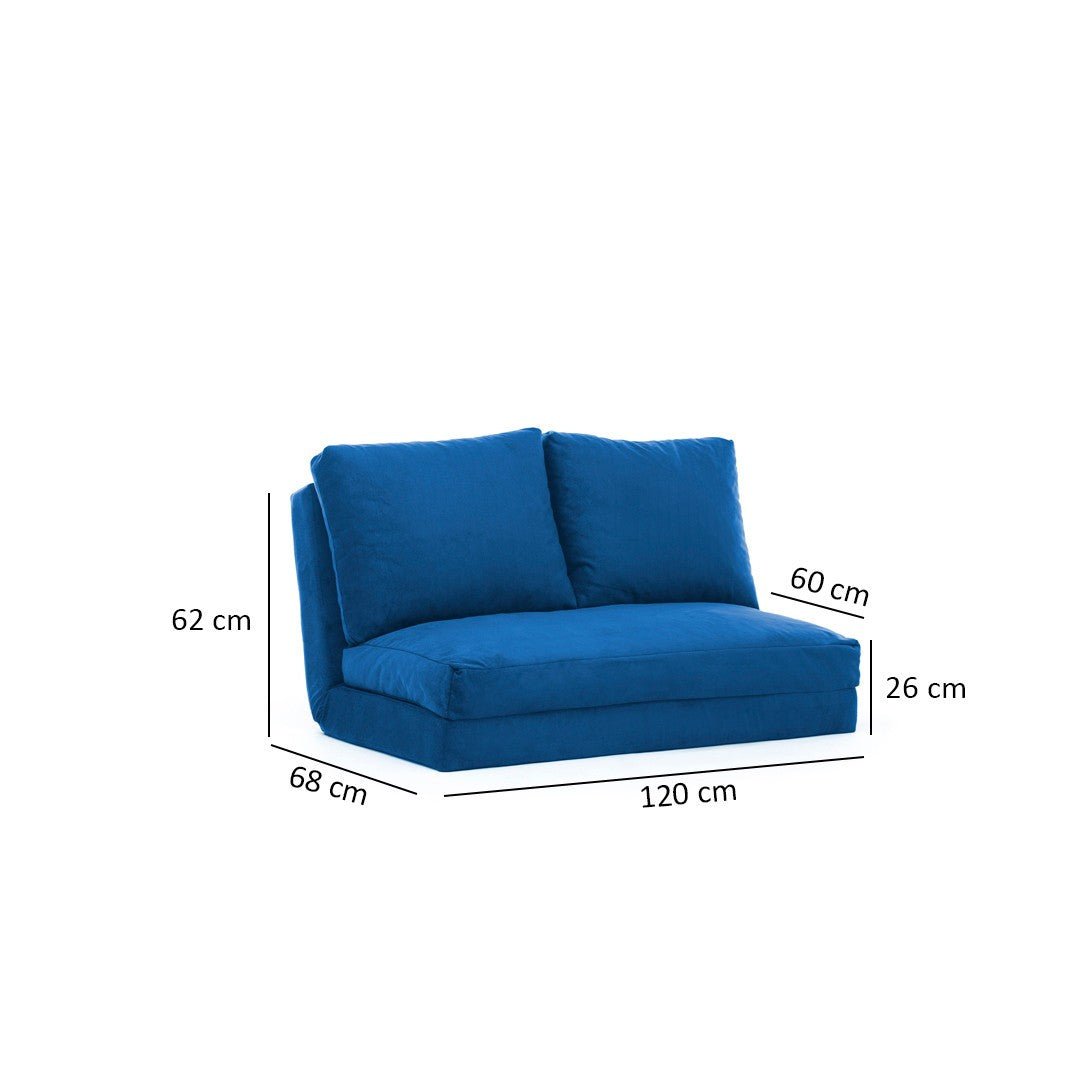 Schlafsofa Japandi-Zweisitzer aus blauem Stoff – niedrige Rückenlehne und verstellbar – Taida