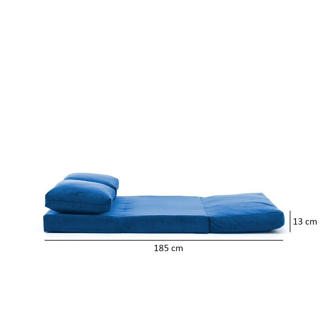 Schlafsofa Japandi-Zweisitzer aus blauem Stoff – niedrige Rückenlehne und verstellbar – Taida