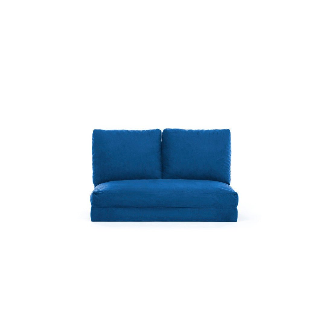 Schlafsofa Japandi-Zweisitzer aus blauem Stoff – niedrige Rückenlehne und verstellbar – Taida
