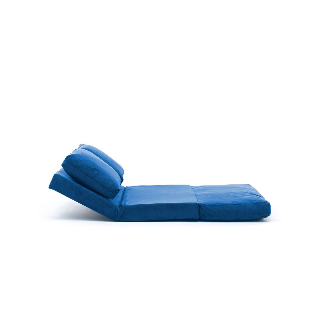 Schlafsofa Japandi-Zweisitzer aus blauem Stoff – niedrige Rückenlehne und verstellbar – Taida