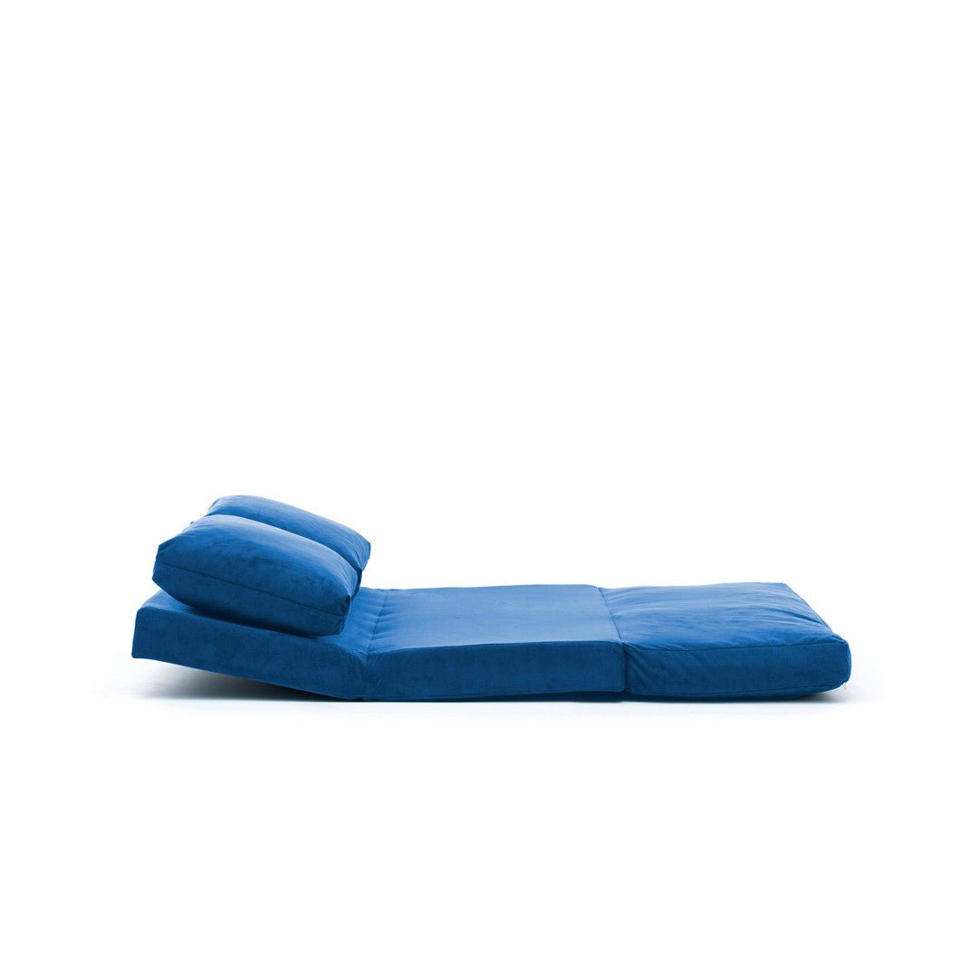 Schlafsofa Japandi-Zweisitzer aus blauem Stoff – niedrige Rückenlehne und verstellbar – Taida