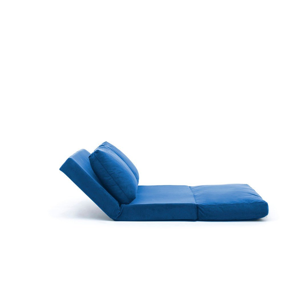 Schlafsofa Japandi-Zweisitzer aus blauem Stoff – niedrige Rückenlehne und verstellbar – Taida