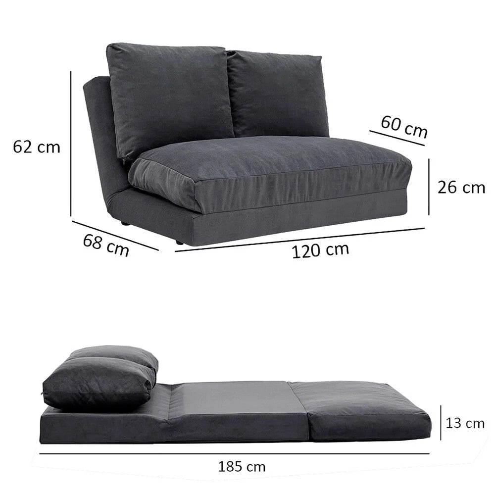 Schlafsofa Japandi-Zweisitzer aus grauem Stoff – niedrige Rückenlehne und verstellbar – Taida