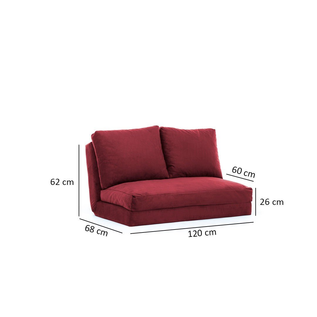 Schlafsofa Japandi-Zweisitzer aus rotem Stoff – niedrige Rückenlehne und verstellbar – Taida