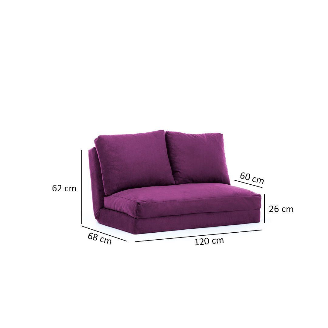 Schlafsofa Japandi-Zweisitzer aus lila Stoff – niedrige Rückenlehne und verstellbar – Taida