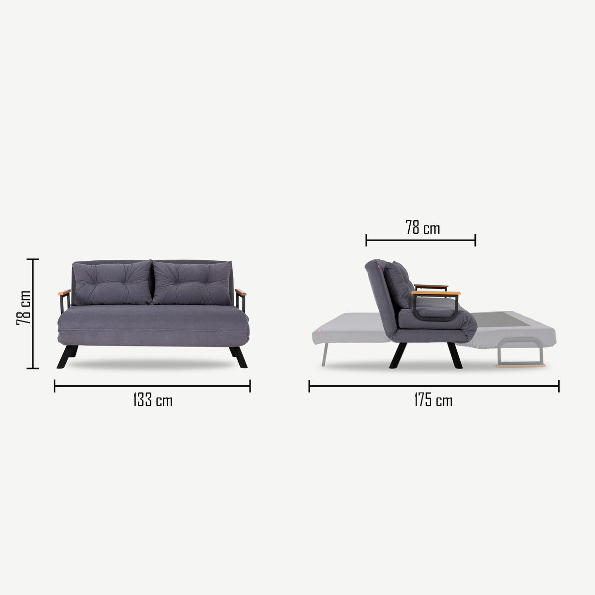 Schlafsofa 2-Sitzer aus graphitgrauem Stoff - Sando