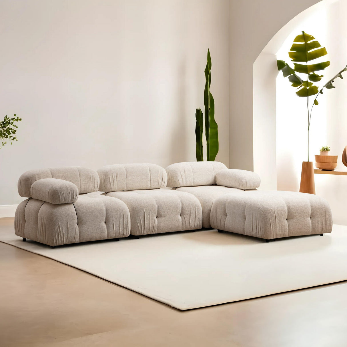 Modulares XXL-Ecksofa Bubble mit Hocker - Creme
