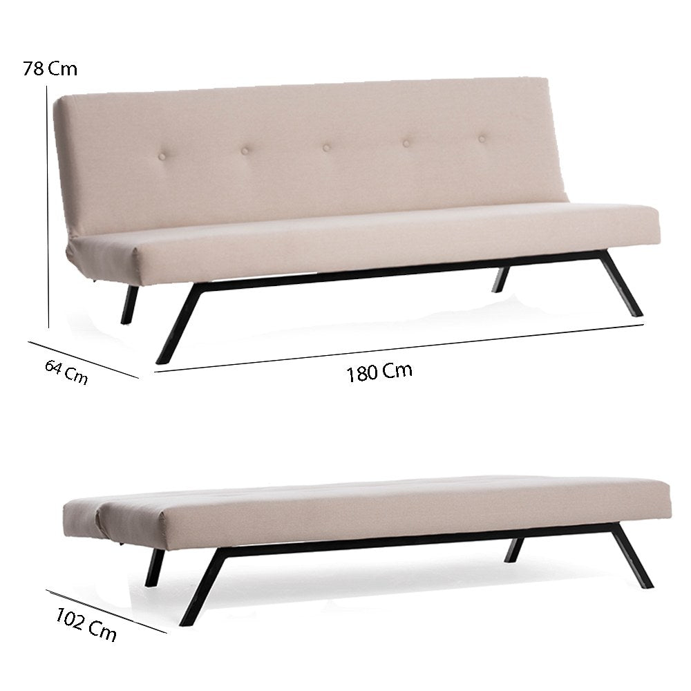 Schlafsofa Zoly 3-Sitzer aus cremefarbenem Stoff – 180 cm – ohne Armlehnen – Zoly