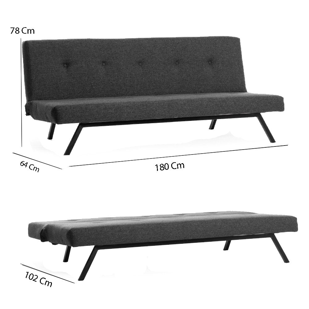 3-Sitzer Schlafsofa Zoly Anthrazit Stoff - 180 cm - Ohne Armlehnen - Gepolstert