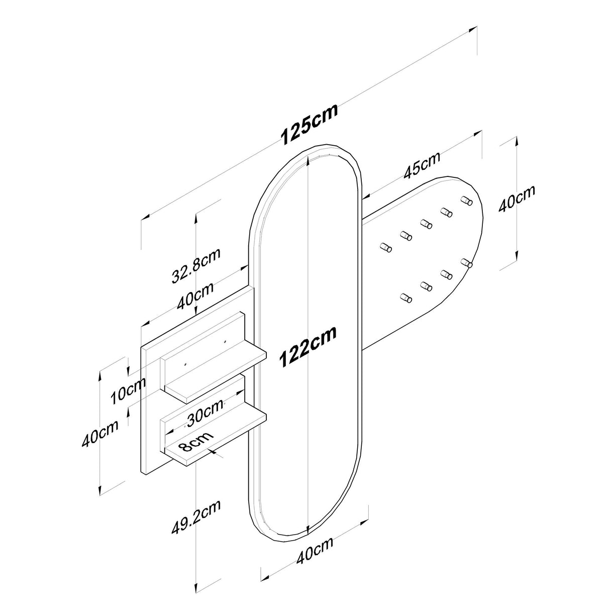 Kleiderständer Weiß Melamin 9-Haken - Mit Spiegel - Zwei Regale