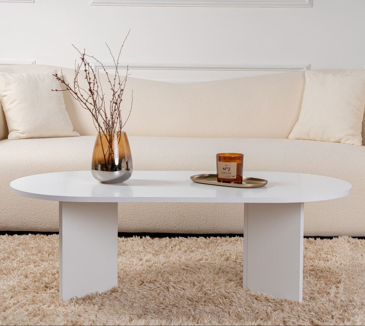 Couchtisch aus weißem Melamin in Bogenform Koda 119x60 cm