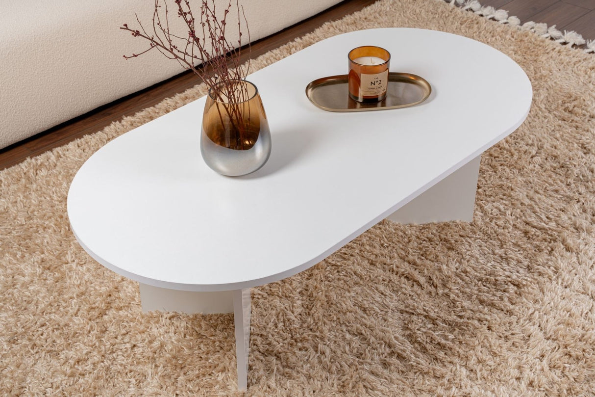 Couchtisch aus weißem Melamin in Bogenform Koda 119x60 cm