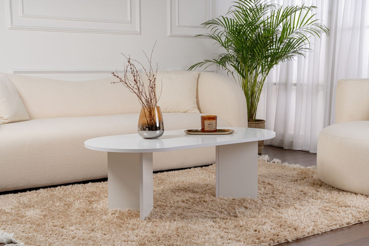 Couchtisch aus weißem Melamin in Bogenform Koda 119x60 cm