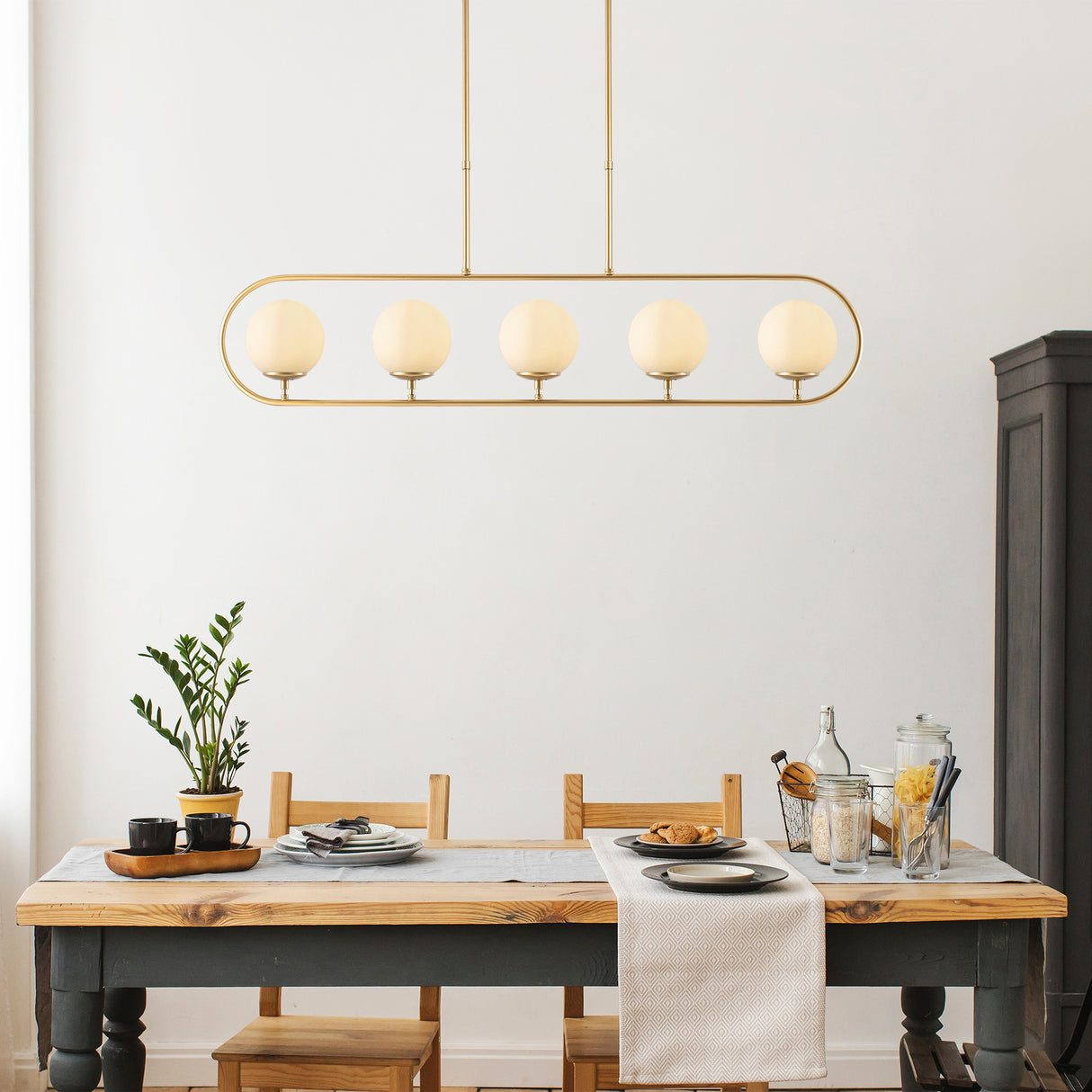 Hängelampe 5-flammig Gold Beige Glas Lucent