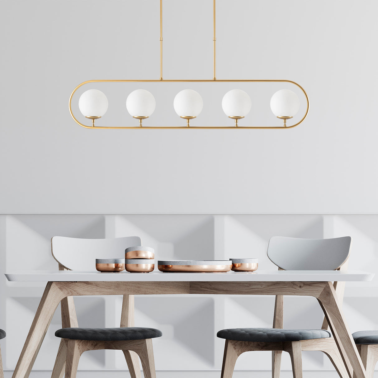 Hängelampe 5-flammig Gold Beige Glas Lucent
