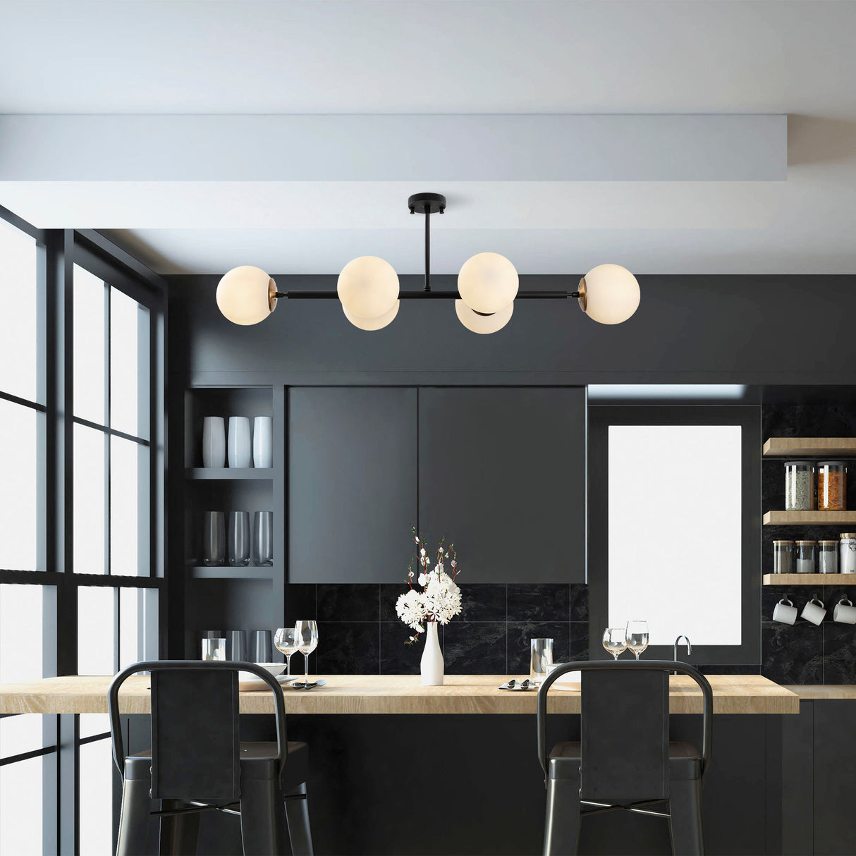 Hängelampe 6-flammig Crème Glas Radiance