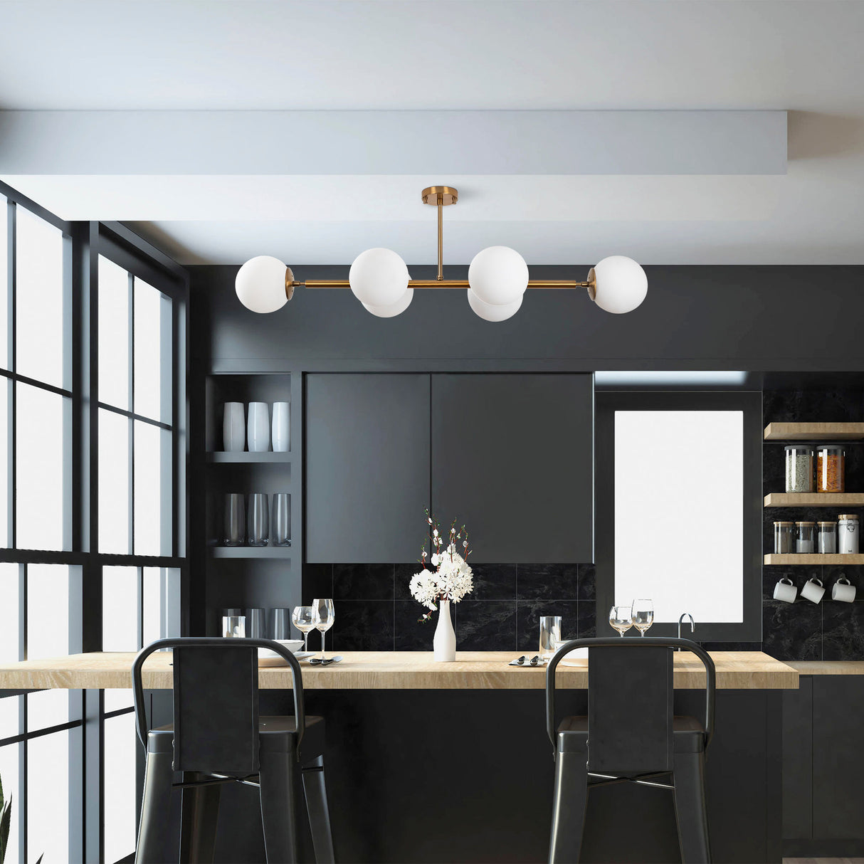 Hängelampe 6-flammig bronzefarbenes Glas Radiance