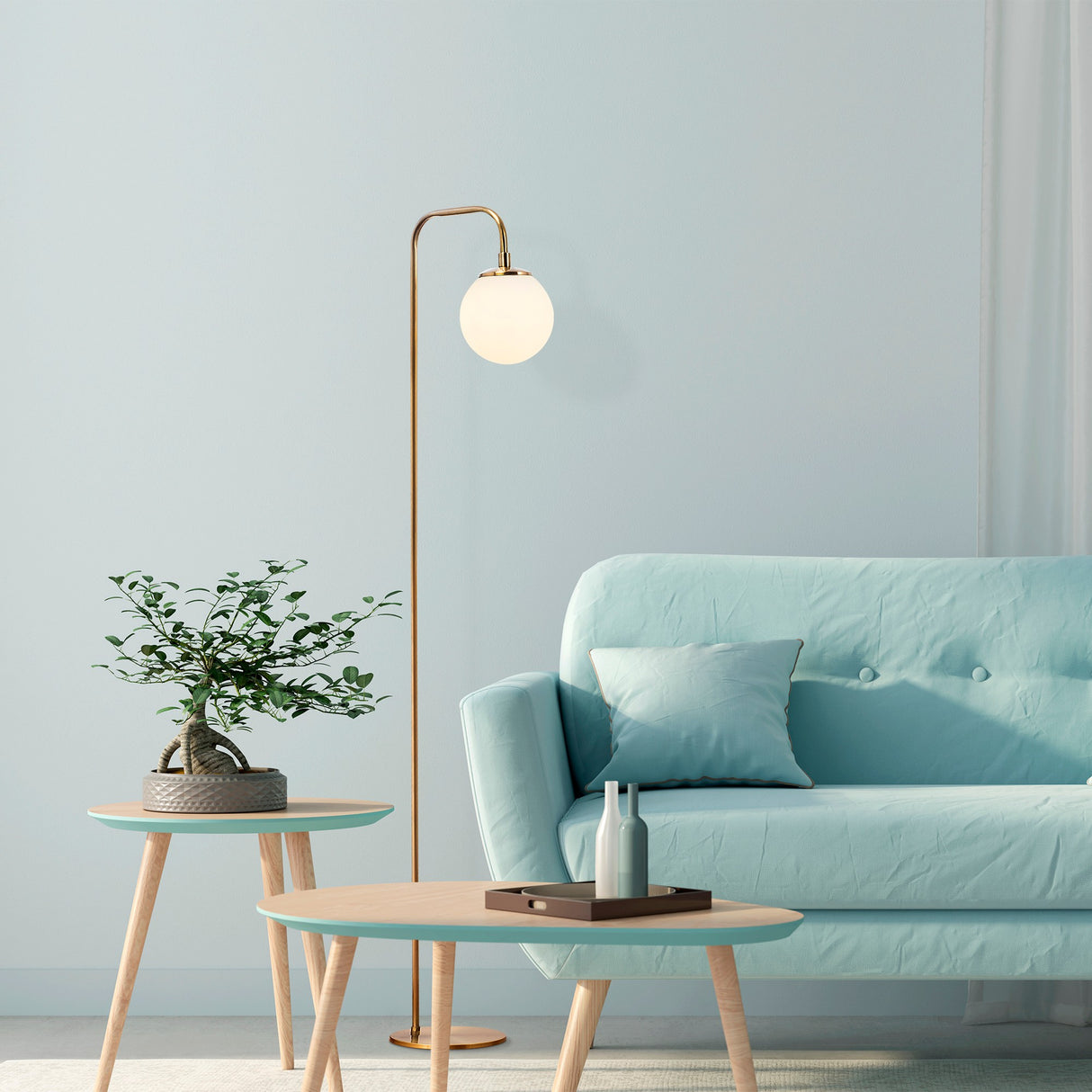 Bodenlampe bronzefarben mit beigem Glas Brim