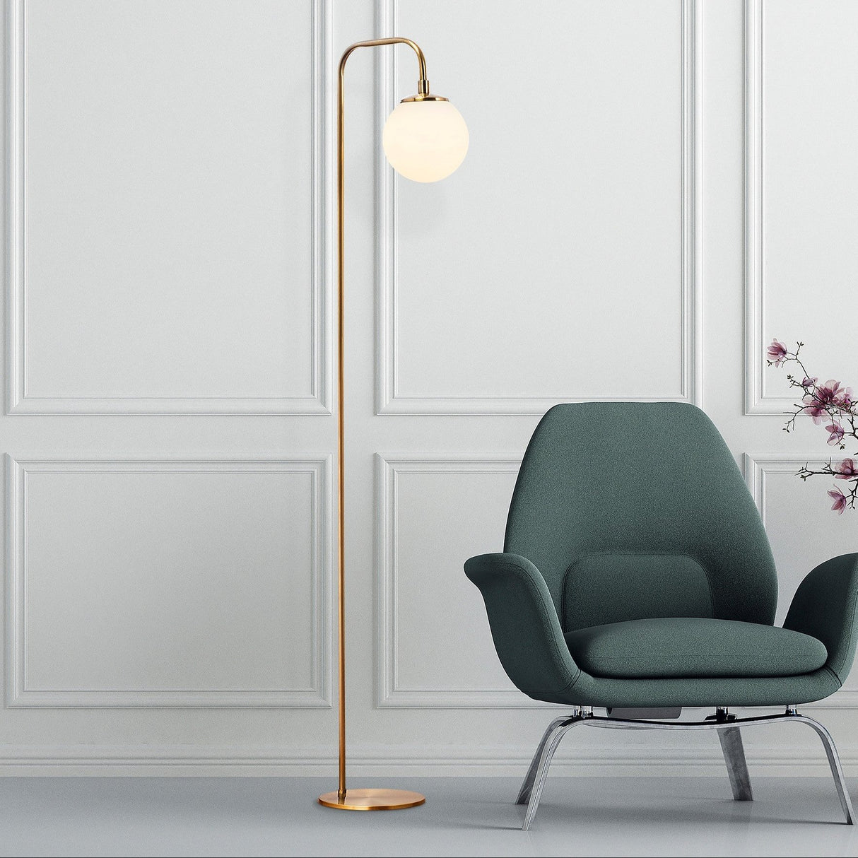 Bodenlampe bronzefarben mit beigem Glas Brim