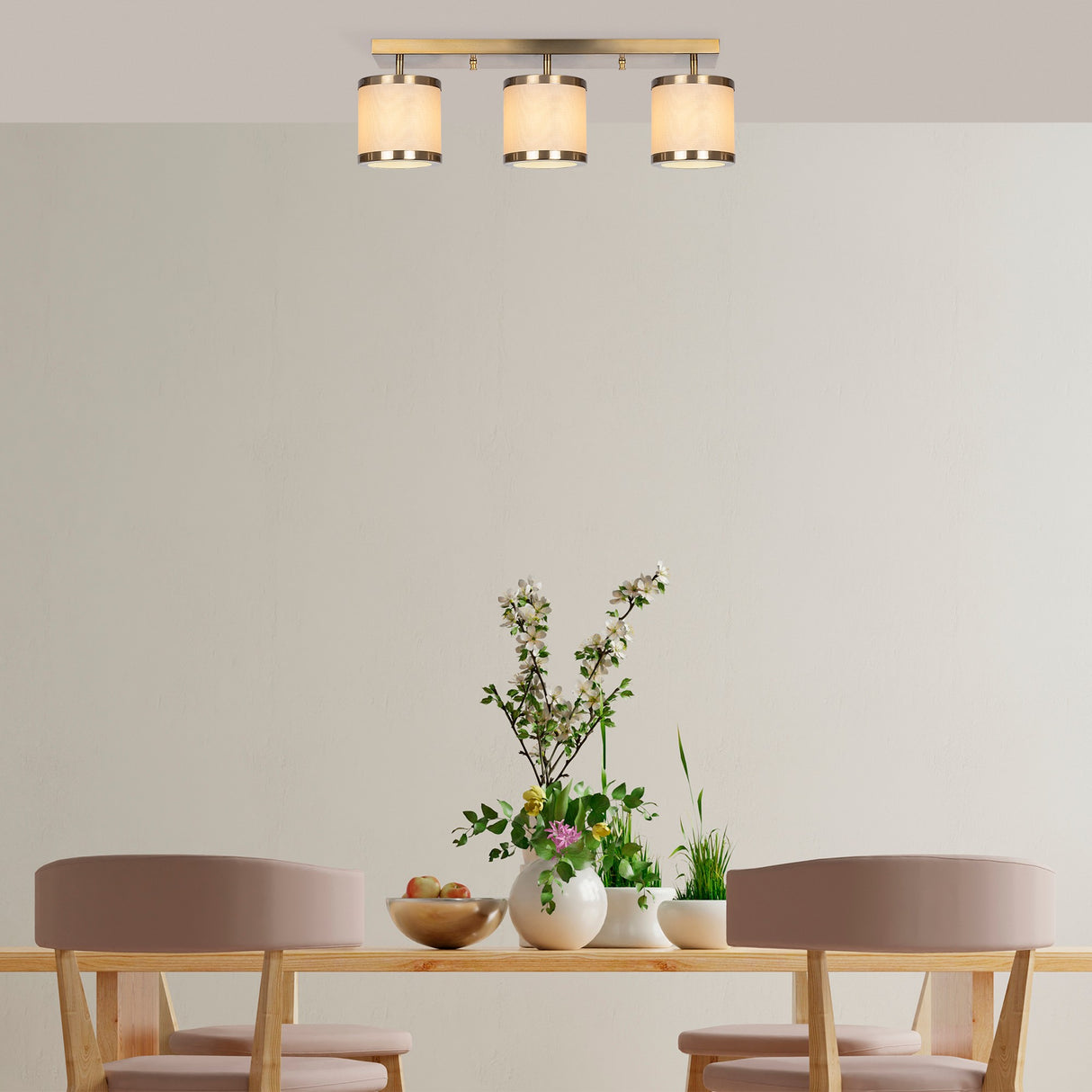 Deckenlampe 3-flammig Bronze Stoff Frost