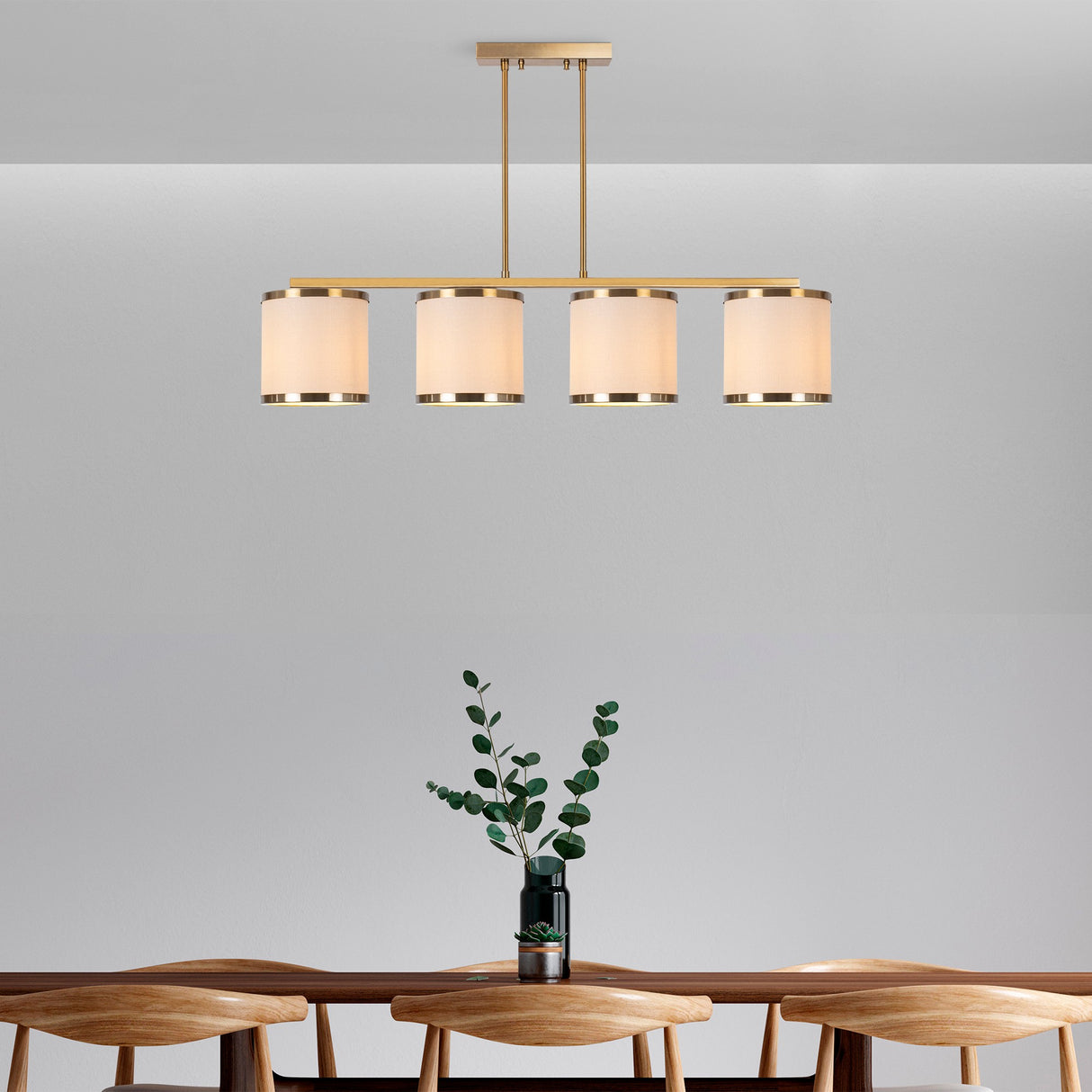 Hängeleuchte 4-flammig bronzefarben Stoff Frost