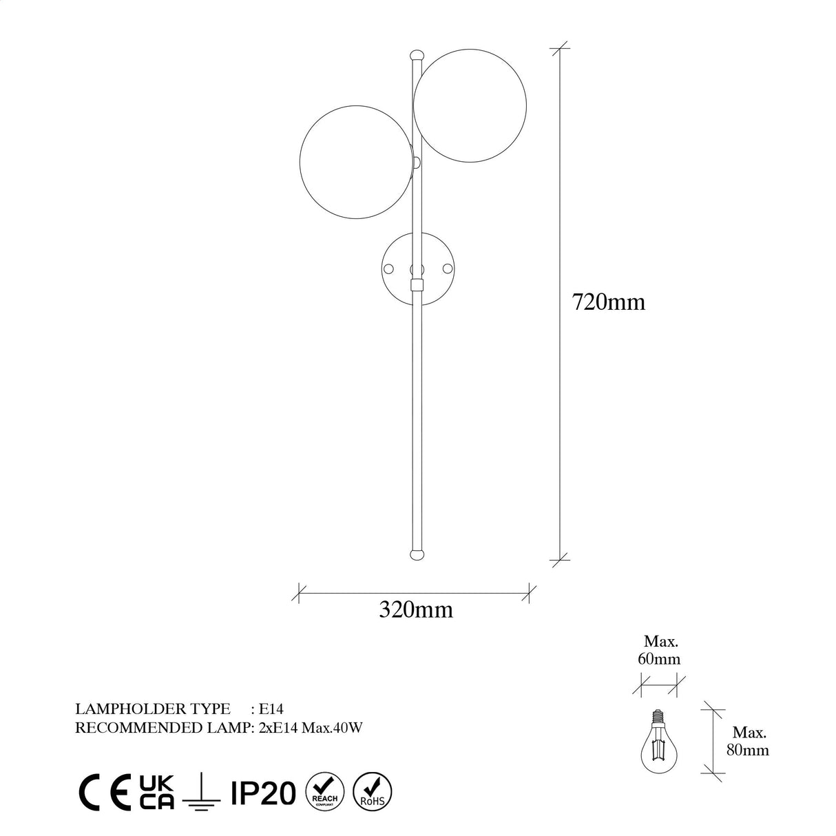 Wandleuchte 2-flammig Gold Glas Radiance
