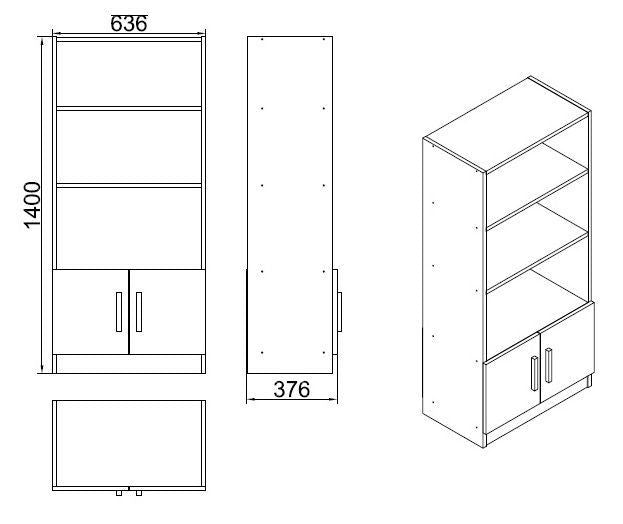 Boekenkasten - Boekenkast Aventur Walnoot Antraciet Melamine 63,6x140x37,6 cm - Dimehouse