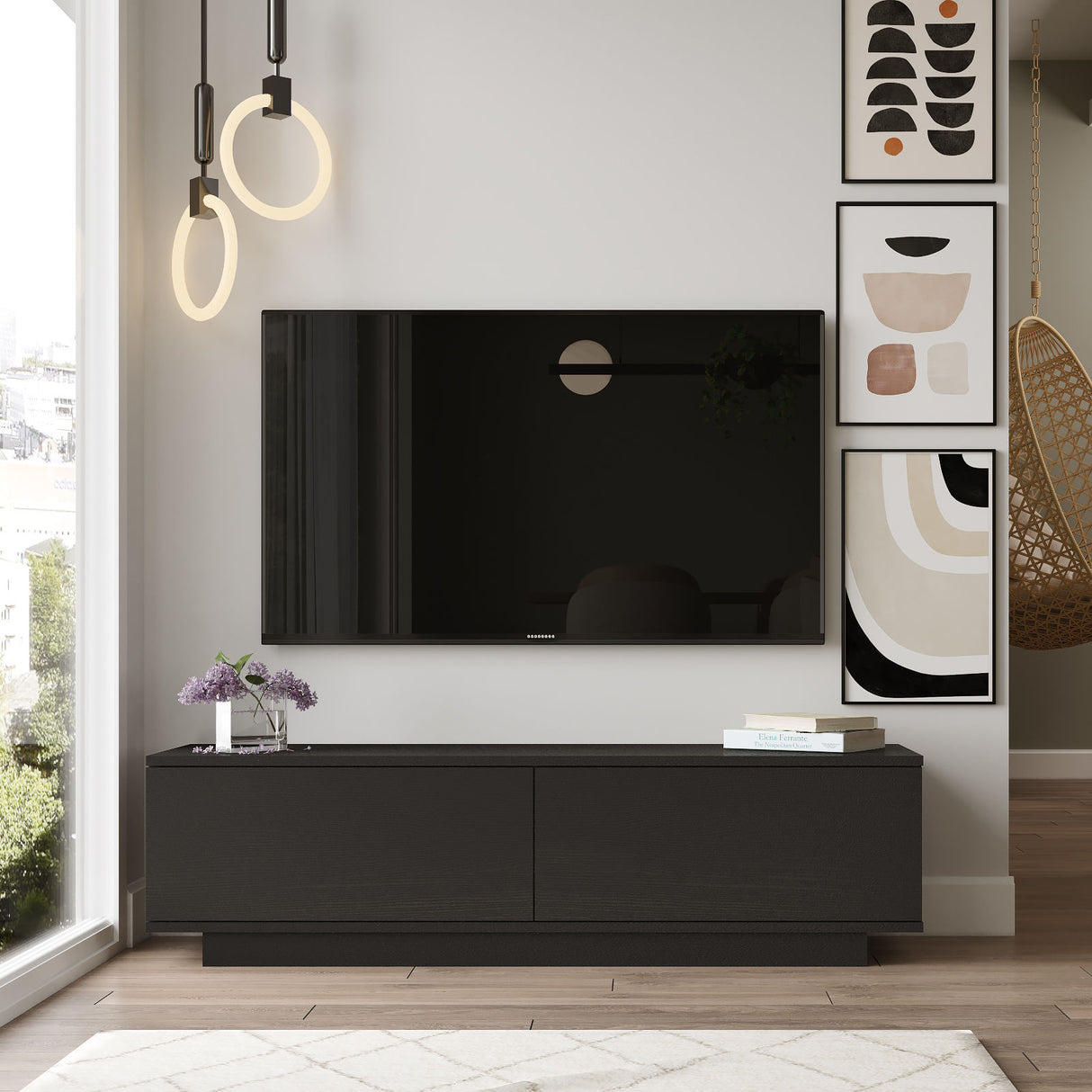 TV-Möbel Merida Black Melamin 140x38.2x35,5 cm