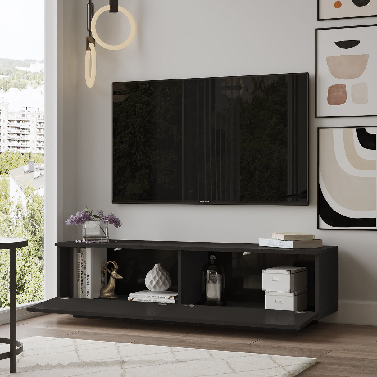 TV-Möbel Merida Black Melamin 140x38.2x35,5 cm