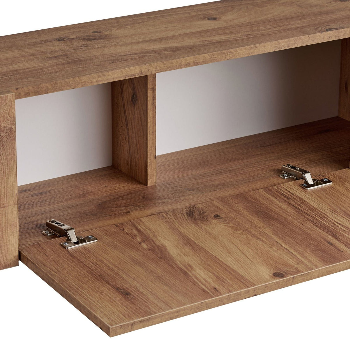Nexus TV-Schrank in Eichenoptik mit schwarzer 180 cm großer Atlantic Pine-Eichenoptik und schwarzem melaminbeschichtetem Holzverbundstoff