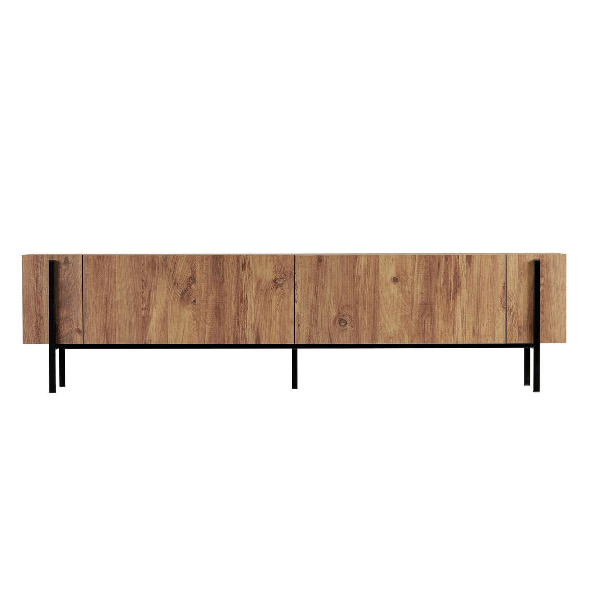 Nexus TV-Schrank in Eichenoptik mit schwarzer 180 cm großer Atlantic Pine-Eichenoptik und schwarzem melaminbeschichtetem Holzverbundstoff