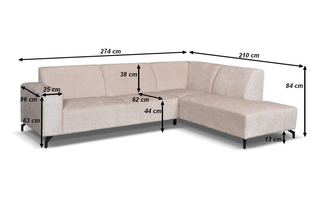 Ecksofa mit Chaiselongue in Taupe Chenille Stoff Manon - rechts