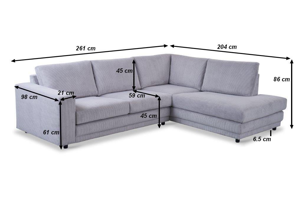 Ecksofa hellgraues Rippstoff-Sofagarnitur Gabi - rechts