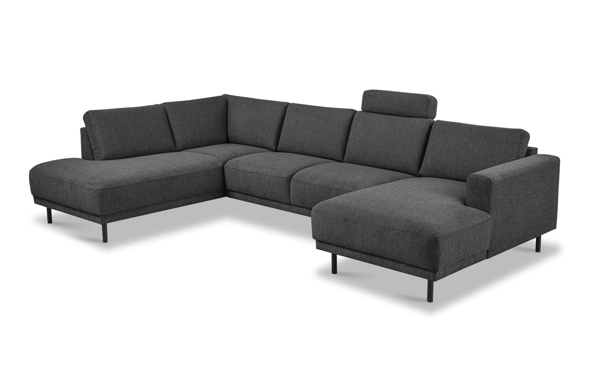 Modernes U-Sofa Ecksofa links Anthrazit Stoff Aniko 310x197x78 cm
