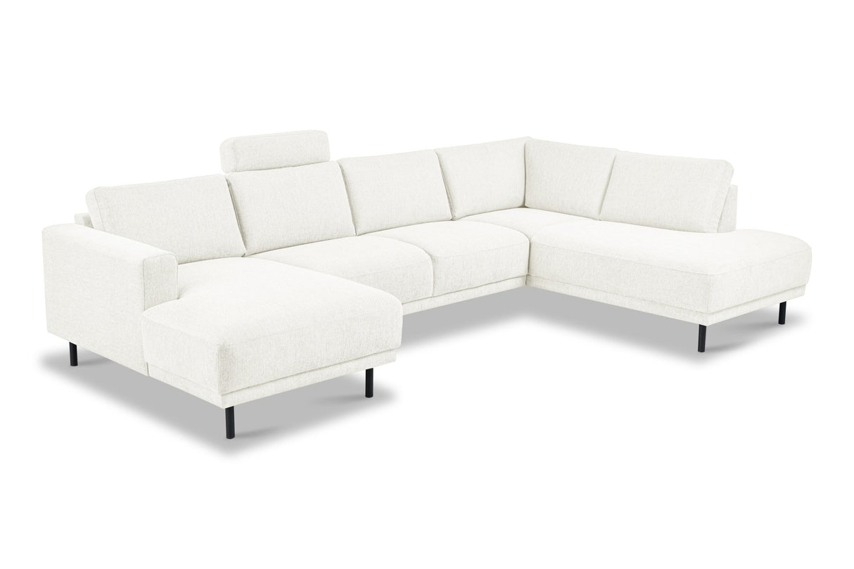 Modernes U-Sofa Ecksofa rechts beige Stoff Aniko 310x197x78 cm