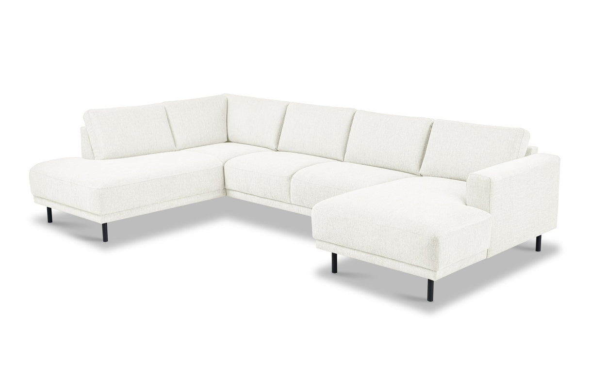 Modernes U-Sofa Ecksofa rechts beige Stoff Aniko 310x197x78 cm