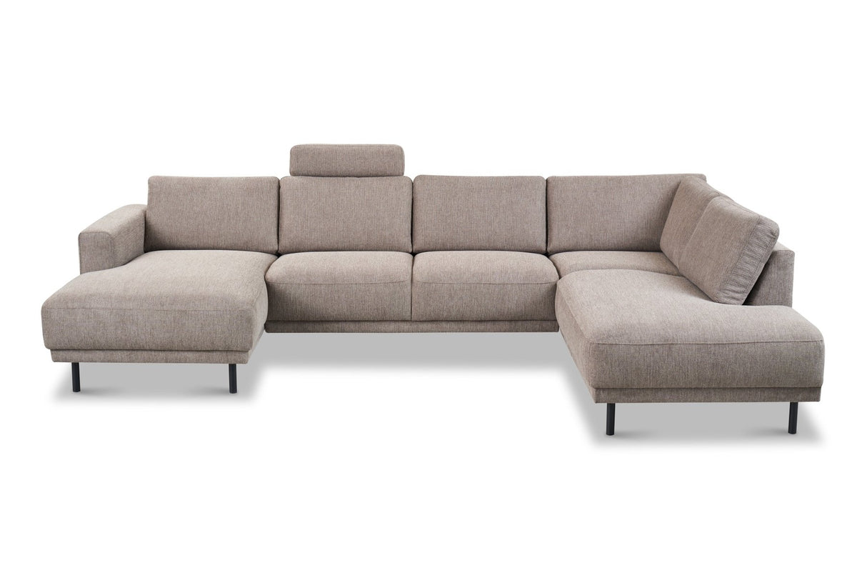 Modernes U-Sofa Ecksofa rechts taupe Stoff Aniko 310x197x78 cm
