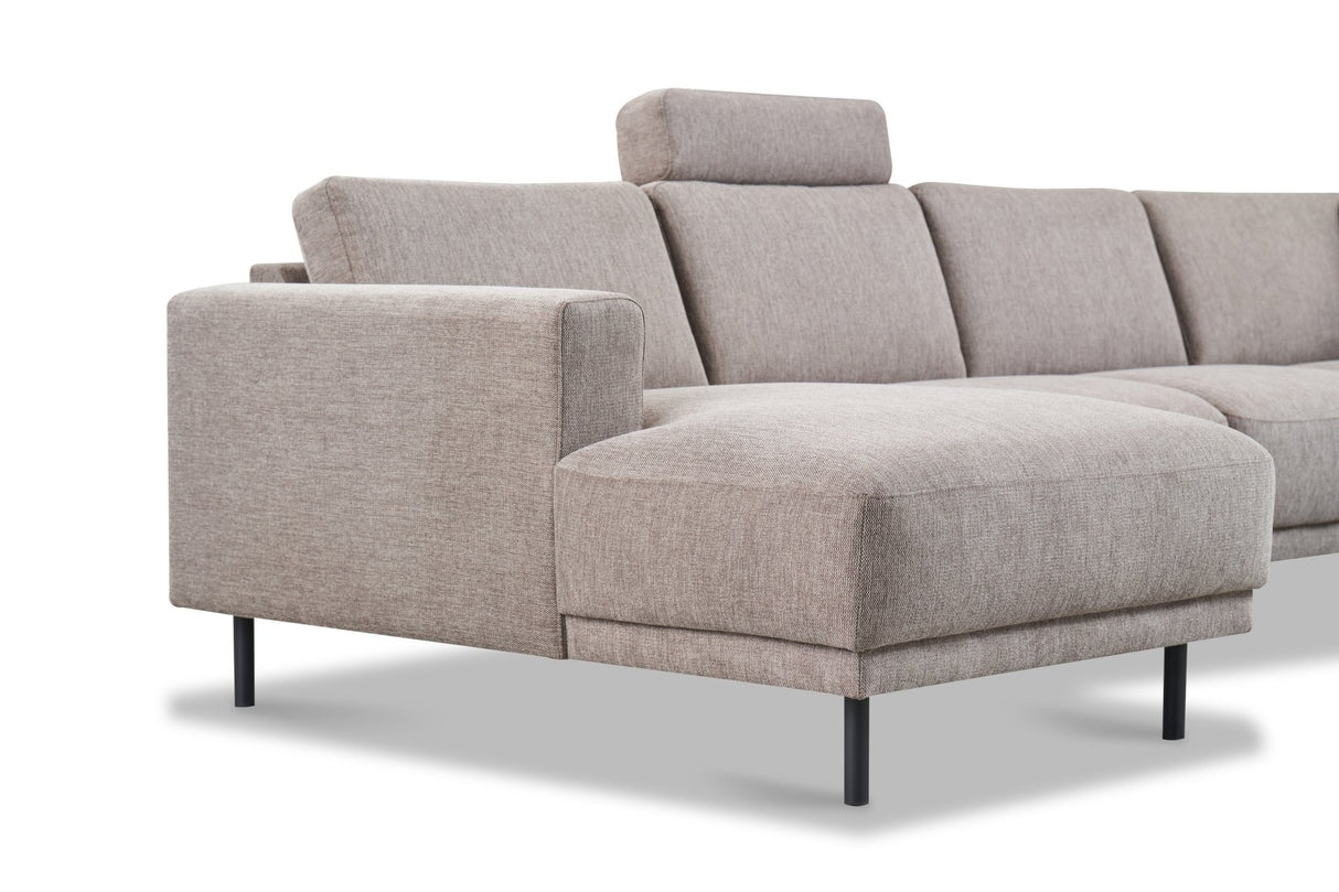 Modernes U-Sofa Ecksofa rechts taupe Stoff Aniko 310x197x78 cm