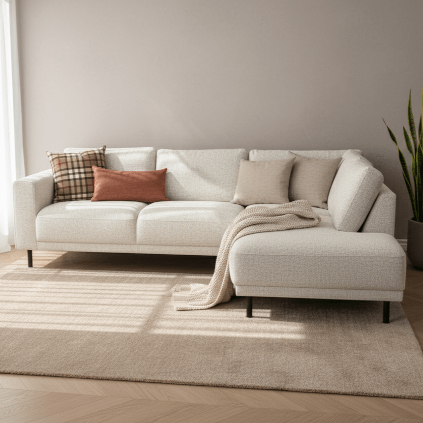 Moderne 3-Sitzer Ecksofa rechts beige Stoff Aniko mit Lounge 240x197x78 cm