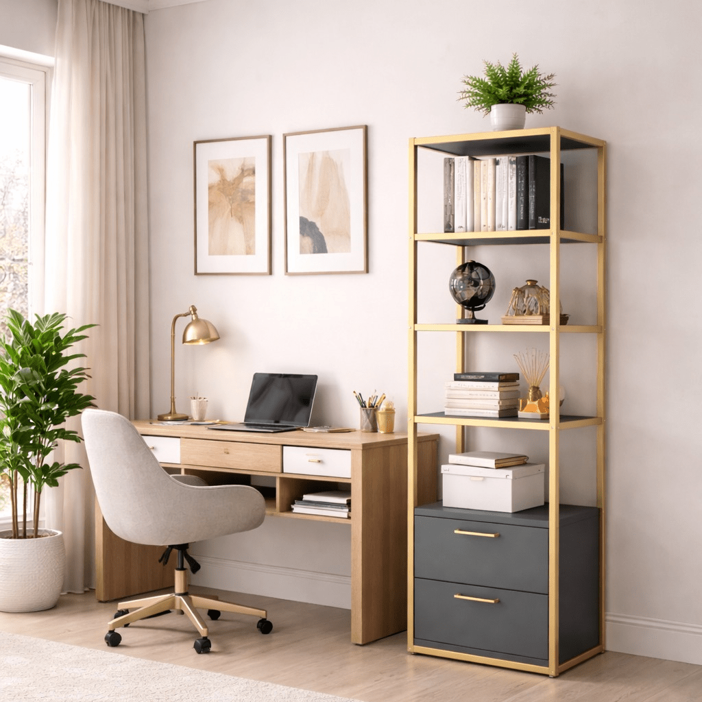 Bücherregal Robbins Gold Gold Anthrazit Melamin 39x160x39 cm