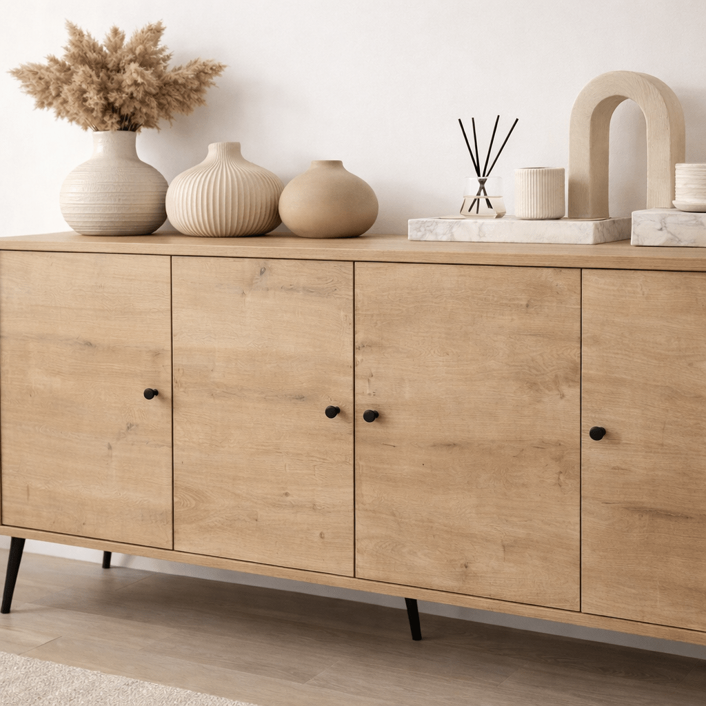 Calvin Dressoir Eikenlook met soft-close 180 cm Melamine - Vier deuren